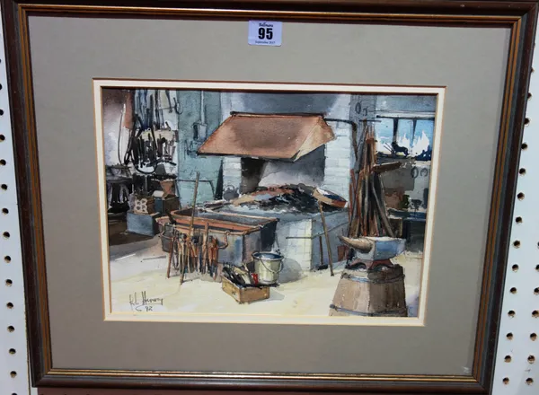 John Herring (20th century), The Forge; The Farriers, a pair of watercolours, both signed and dated '92, each 23cm x 32cm, (2).    G1