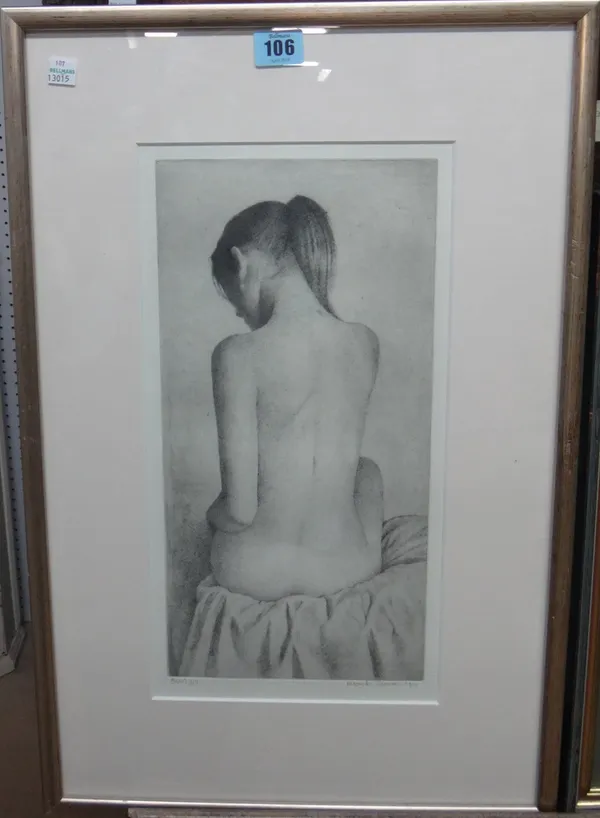 Mark Clark (contemporary), Seated nude, etching, signed, inscribed and dated '10, 37cm x 18cm.  G1