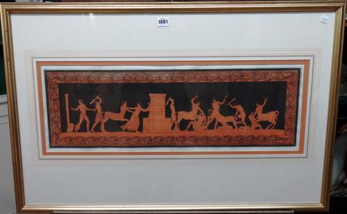 Italian School (19th century), Classical fresco scenes, after the Antique, two engravings with hand colouring, the larger 36cm X 56cm. (2)