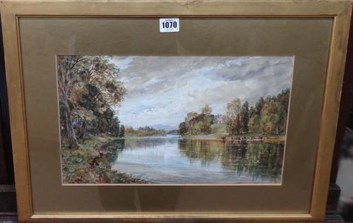 Athur Perigal (1816-1884), River scene, a country house beyond, watercolour, signed and indistinctly inscribed, 23cm x 39cm.