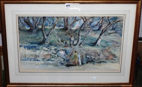 Percy Anderson (1850-1928), A spring in an ancient olive grove, Corfu, watercolour, signed, inscribed and dated 1886, 34.5cm x 63cm.