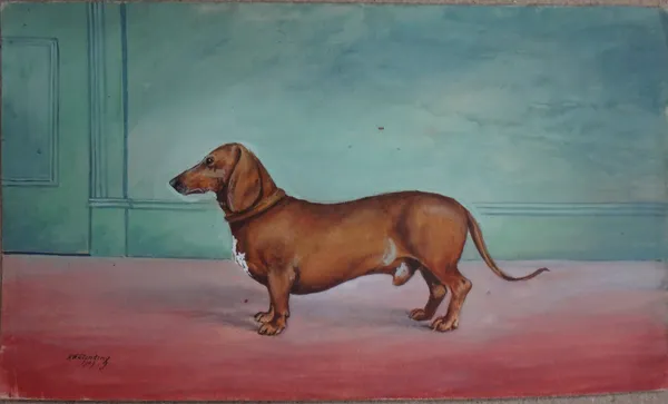Henry William Standing (fl.1894-1931), Daschund, watercolour, signed and dated 1909, unframed, 22cm x 38cm.This lot is being sold in aid of The Dogs T