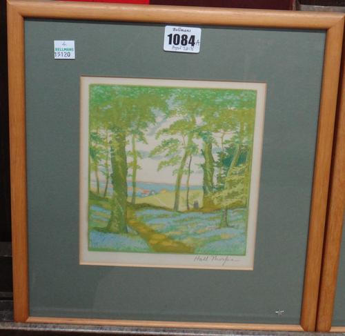 Hall Thorpe (1874-1947), Country Lane; The bluebell wood, two colour woodcuts, both signed in pencil, each 16cm x 15cm.(2)