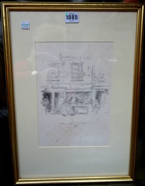 James Abbott McNeill Whistler (1834-1903), Maunder's Fish Shop, Chelsea, lithograph, 26cm x 18cm.  Illustrated