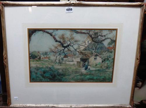 Nathaniel John Hughes Baird (1865-1930), Sussex Cottage, watercolour, signed with monogram, 24cm x 39.5cm.