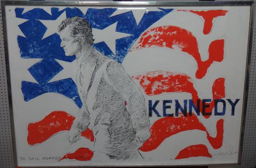 American School (20th century), 'To Sail against the wind', colour print, indistinctly signed in pencil, 62cm x 89cm.This print portrays Ted Kennedy's