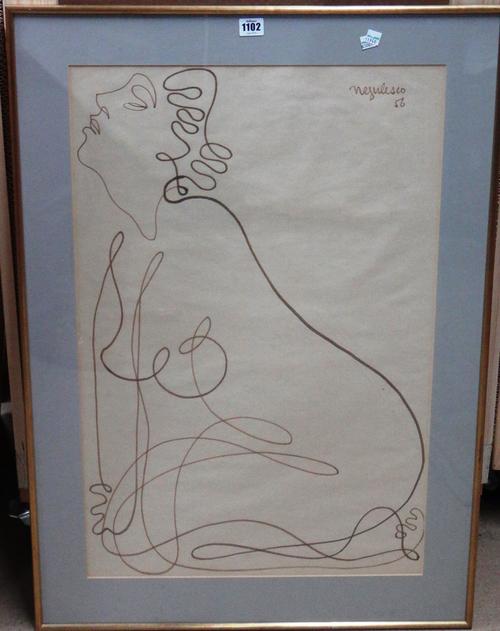 Jean Negulesco (1900-1993), Nude studies, three, line drawings, all signed and dated 1956, one unframed, each 74cm x 48cm.(3)