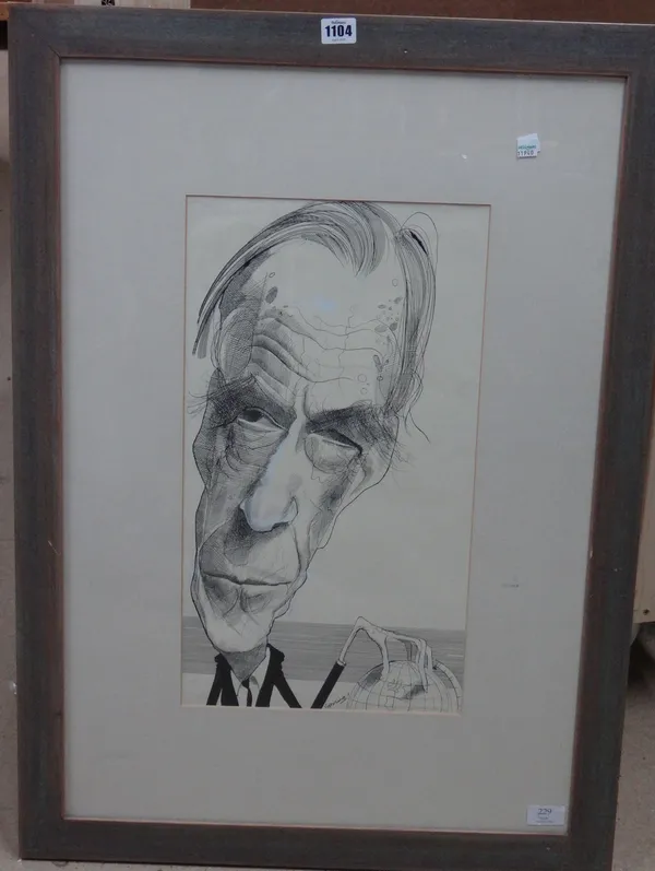 John Springs (b.1960), J. K. Galbraith, Economist, cartoon for The Sunday Times, 1984, pen and ink, heightened with white, signed, 51cm x 28cm. DDS