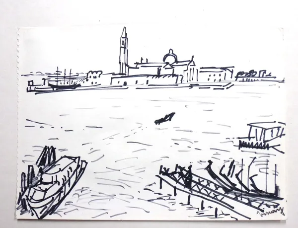 Jean Vinay (1907-1978), San Giorgio Maggiore, Venice, marker pen, signed, inscribed on reverse, unframed, 17cm x 24cm. DDS