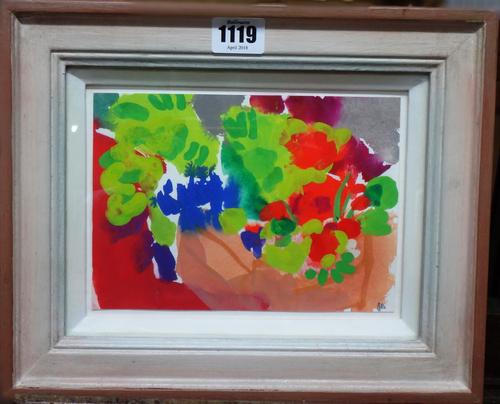 Julian Bailey (b.1963), Flowers in a wooden box; Flowers in a pot, two, one gouache, one watercolour and pencil, the first signed with initials, the s