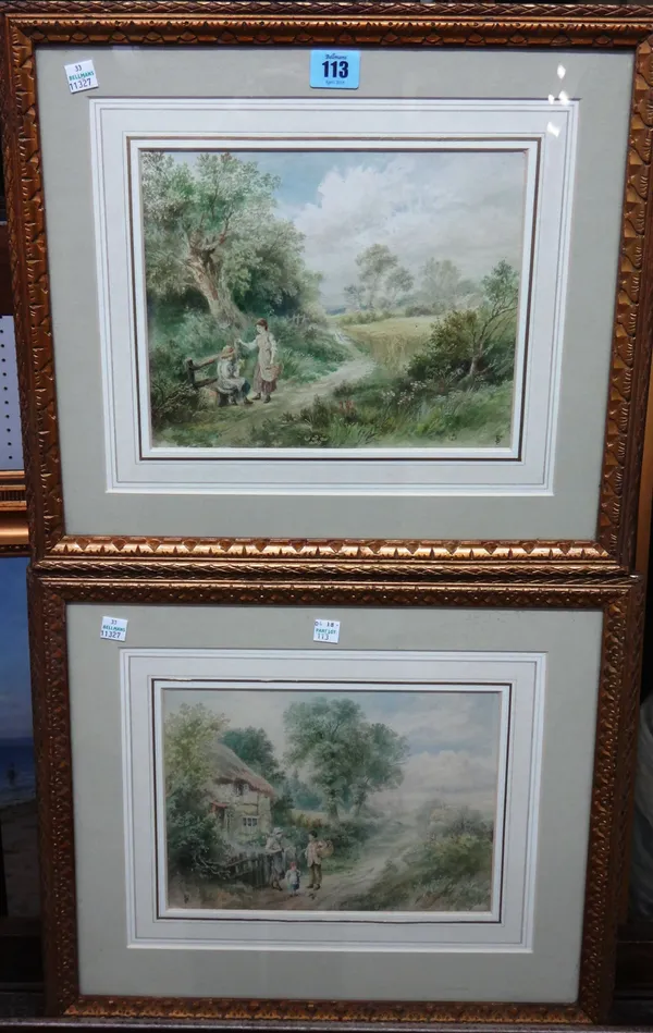 Follower of Myles Birket Foster, At the garden gate; At the stile, a pair, watercolour, bearing monograms, each 18cm x 25cm.(2)  I1