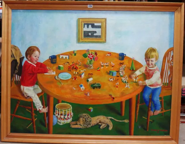 Alfred Reginald Thompson (1895-1979), Playtime, oil on canvas, signed and dated '71, 84cm x 110cm. DDS