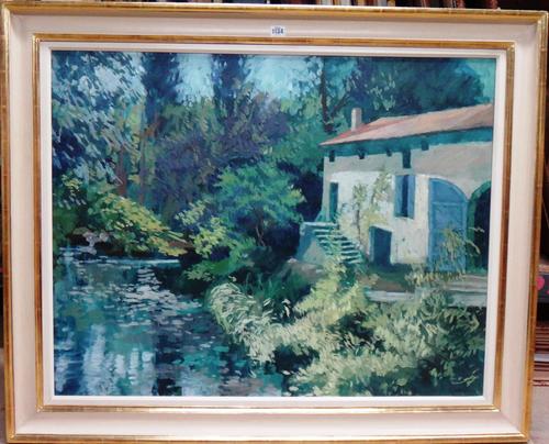 Annabel Gosling (b. 1942) View of a Mill in Charente, France, oil on canvas, signed, 74cm x 94cm. DDS   AFTERSALE