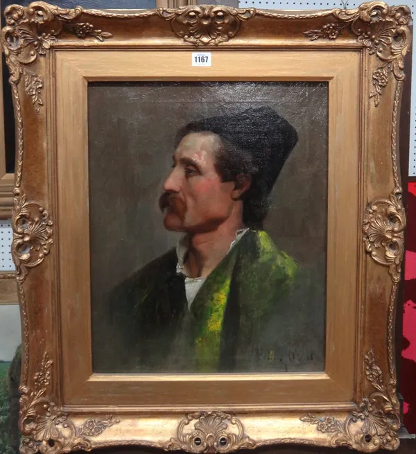 E** Sant **** (19th/20th century), Head study of a peasant, oil on canvas, indistinctly signed, 50cm x 40cm.