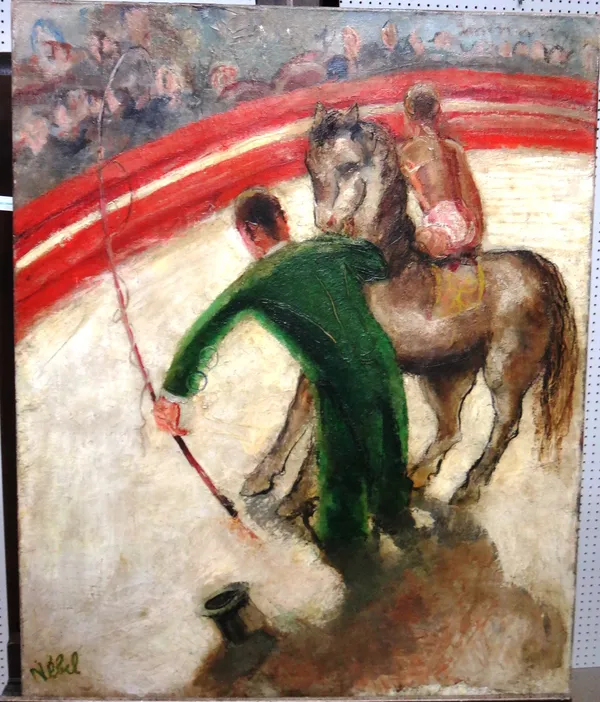 ** Nebel (20th century), Circus scene, oil on canvas, signed, unframed, 81cm x 65cm.