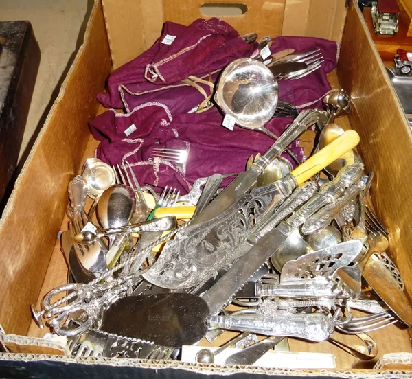 Silver plated wares, comprising; mainly flatware, tongs fish servers and sundry, (qty)  S4B