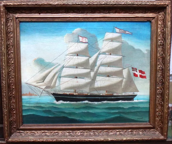 B** M** Hall (19th/20th century), A Clipper Ship: Henrik, oil on canvas, signed, 36cm x 46cm.