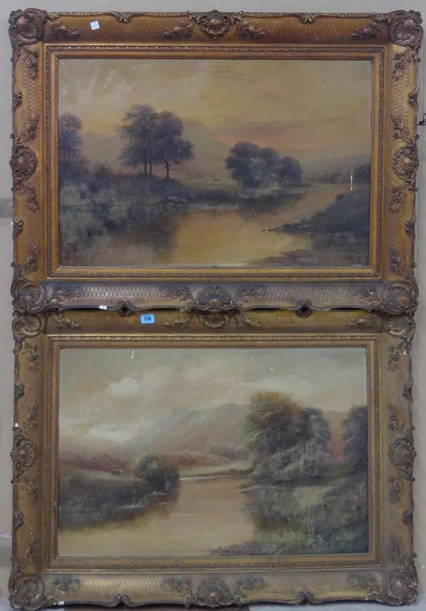 R** Wright (early 20th century), Loch scene; River scene, a pair, oil on board, both signed, each 50cm x 75cm. (2)   G1