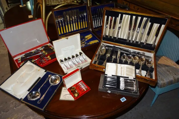 Silver plated wares, including; cased flatware, boxed teaspoons, knives and sundry, (qty).   S4B