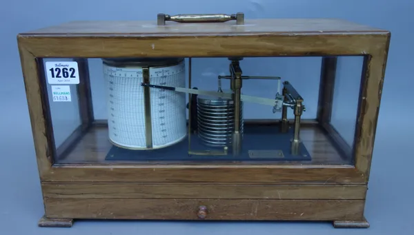 A mahogany cased aneroid barograph by Negretti & Zambra, with frieze drawer to the base, 36cm wide.