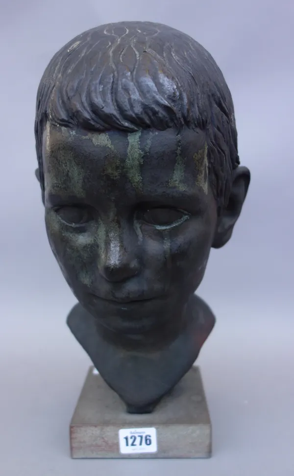 Gerog Ehrlich (Austrian 1897-1966), bronze head of a boy, signed to the cast, 34cm high overall, and a pencil and ink female nude by the same artist,
