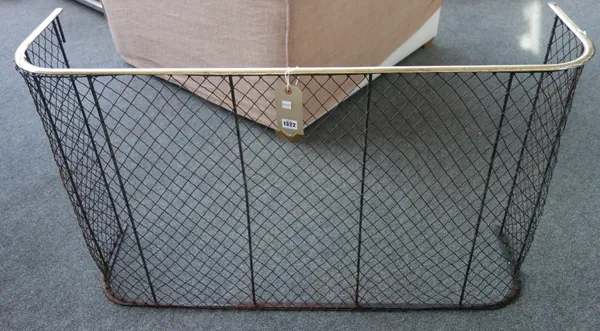 A Victorian brass mounted wire mesh fire fender, of shaped rectangular form, 115cm wide, and another similar smaller fender, 91cm wide, (2).