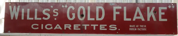 A 'Wills Gold Flake' enamel advertising sign, circa 1930, 190cm x 36cm, and one smaller Wills enamel advertising sign, 'Westwood Ho Smoking Mixture',
