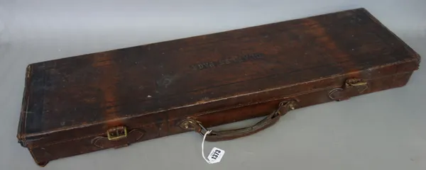 A leather shotgun case by Wilhaim Leech, Chelmsford, 19th century, with interior paper label, 80cm wide, a smaller canvas bound case by Joseph Harkom