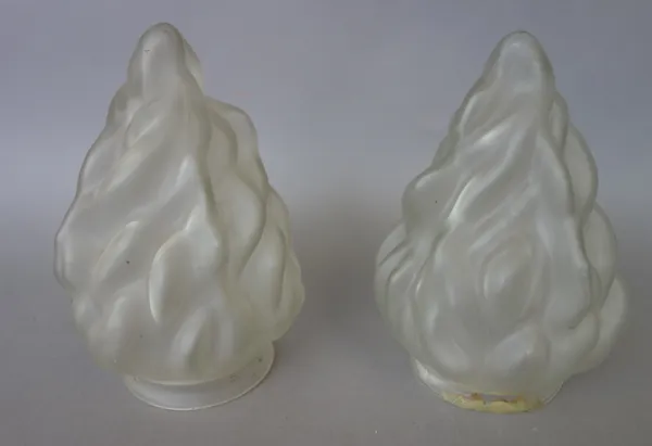 Fourteen frosted glass light shades, each of flaming torch form, 18cm high (a.f), (14).