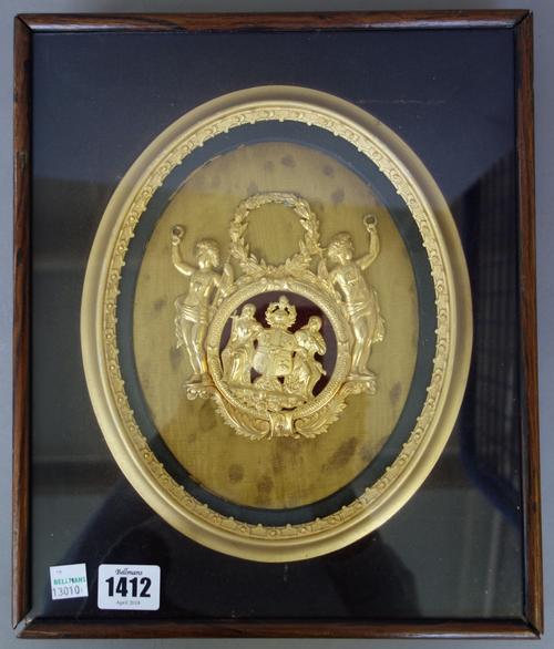 Five gilt metal relief cast plaques, early 20th century, each depicting a bust of a historically important person, framed and glazed, the largest 33cm