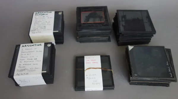 A quantity of three inch magic lantern glass slides, late 19th/early 20th century, including; Argentinean Republic, the North African desert, Middle E