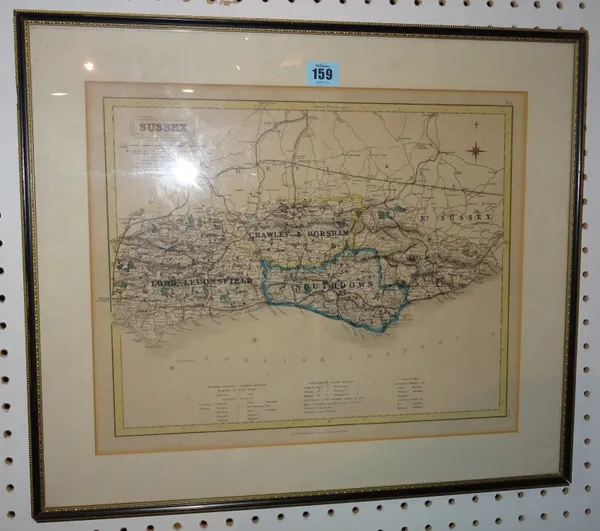 Map of Sussex by J & C Walker, framed and glazed, overall 53cm x 46cm.  C