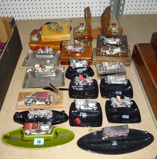 A quantity of 20th century desk stands and ashtrays of automobile interest, (qty).  S4B