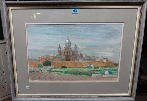 Charles Madden (20th century), View of an Italian walled town, watercolour, signed and dated '75, 31cm x 49cm.  E1