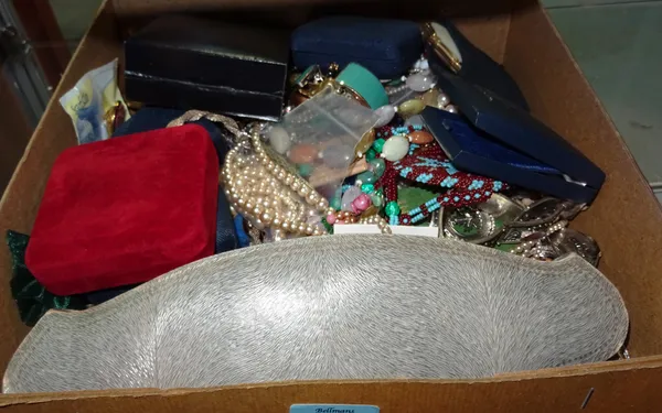 Costume jewellery, including; faux pearl necklace, bangles, bracelets necklaces and earrings, (qty).   CAB
