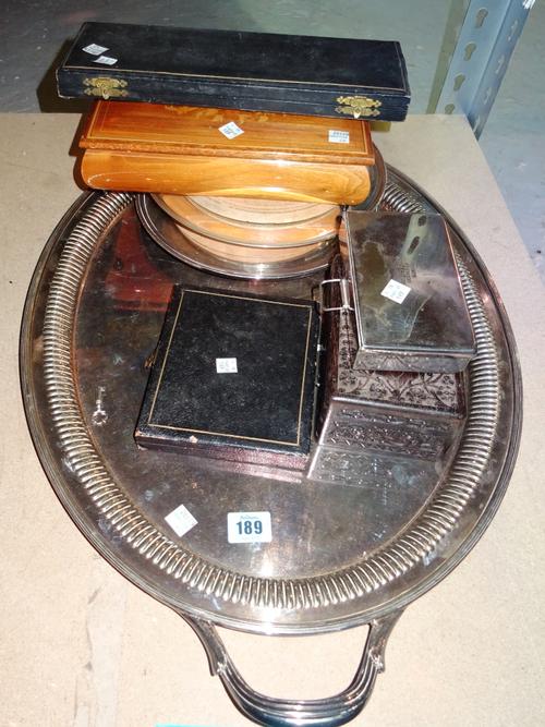 Silver plated wares, comprising; mainly flatware, some cased, large serving tray and similar smaller trays, (qty).   S1B
