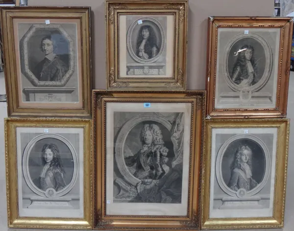 A group of eleven portrait engravings and lithographs, subjects to include: Louis Dauphin de France, Philippe Duc d'Anjou; Louis Duc de Bourgogne; Duk