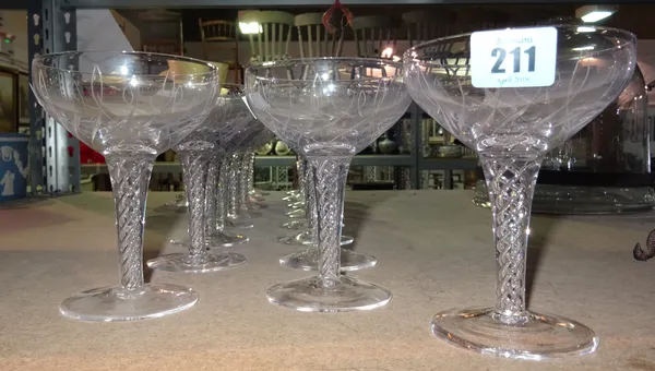A set of nineteen Stuart glass champagne saucers, (19)  S3T