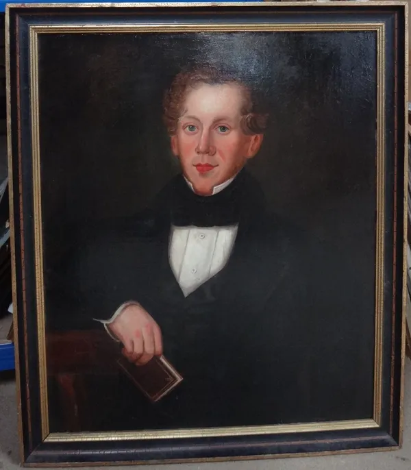 English Provincial School (19th century), Portrait of a young man, oil on canvas, 75cm x 62cm.  A5