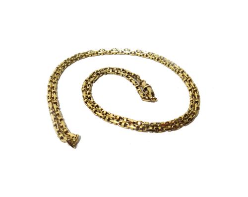 A 9ct gold faceted multiple link neckchain, on a sprung hook shaped clasp, weight 25.7 gms.