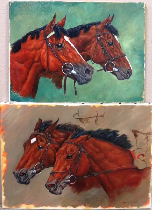 Wendy Goodwright (1945-2011), Head studies of horses, two, oil on canvas, both signed and one dated 2008, the other 2009, both unframed, the larger 33