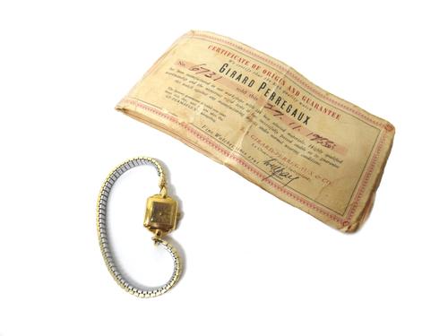 A Girard-Perregaux gold shaped rectangular cased lady's wristwatch, with a signed jewelled movement, the signed square gilt dial with gilt baton numer