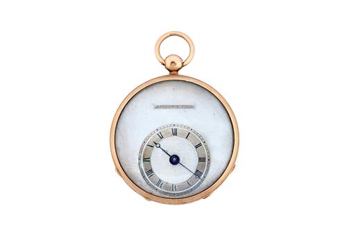 A gold cased, key wind, openfaced fob watch, with an unsigned gilt cylinder movement, gold inner case, detailed Boubon Palais Royal No 124, the signed