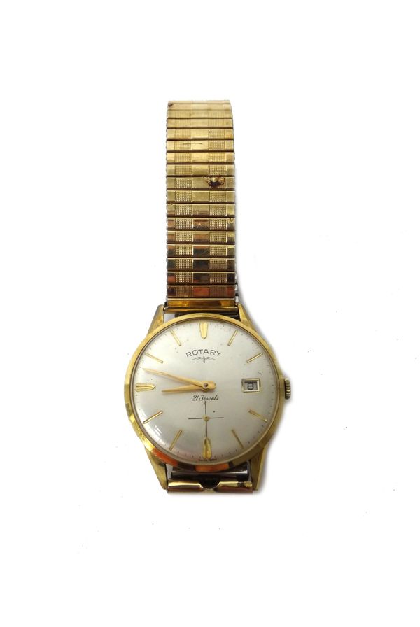 A Rotary 9ct gold circular cased gentleman's wristwatch, with a jewelled movement, the signed silvered dial with gilt baton numerals, date of the mont