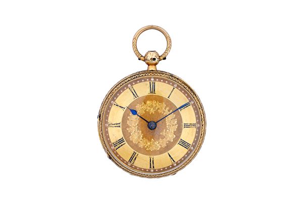 An 18ct gold cased, key wind, openfaced fob watch, the gilt fusee movement with a lever escapement, detailed to the backplate J. Watson, 81 Union Stre