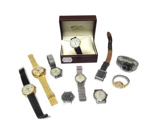A Rotary Anniversary gentleman's wristwatch, with a Rotary case and guarantee booklet and nine further lady's and gentleman's wristwatches, including