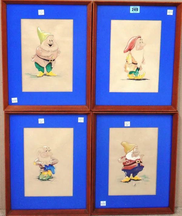 After Disney, A group of four illustrations from Snow White and the Seven Dwarfs, watercolour, each 23.5cm x 16cm.(4)  CAB