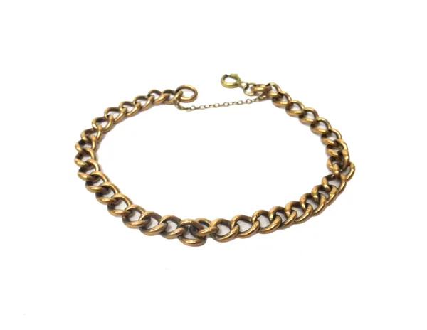 A gold hollow curb link bracelet, detailed 9C on a bolt ring clasp, weight 7.8gms.