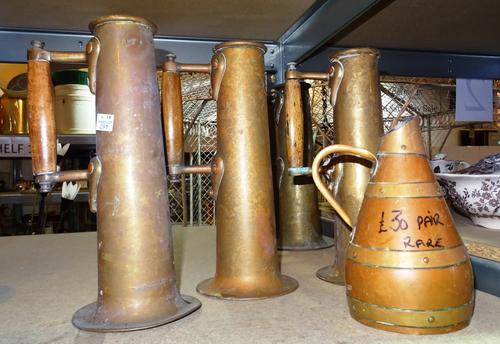 A group of five similar Arts and crafts style cylindrical jugs and one other, (6). S2T