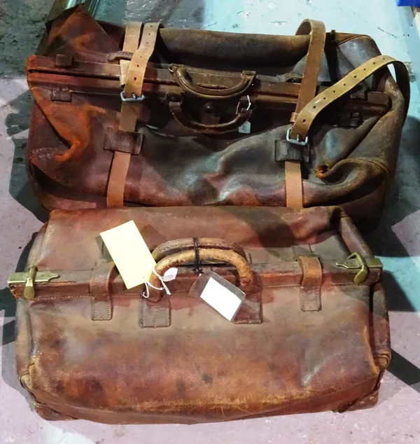 An early 20th century brown leather Gladstone type bag, 'A. DAVIS, LONDON' and another similar, (2).  I3